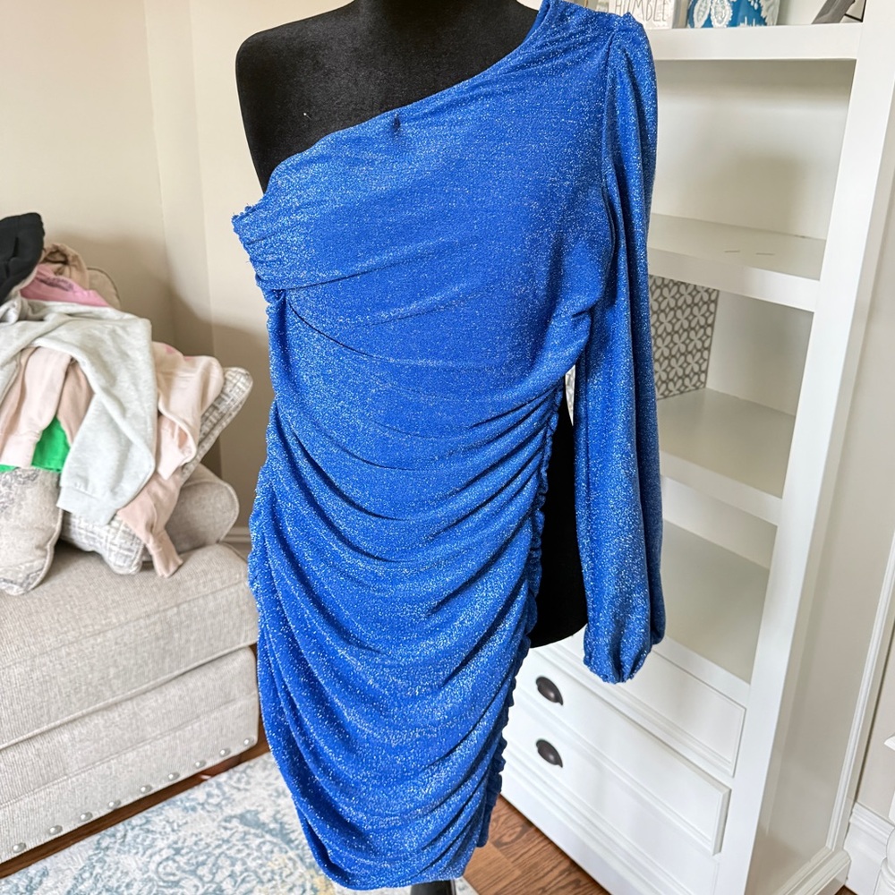 Elegant Blue One Shoulder Dress